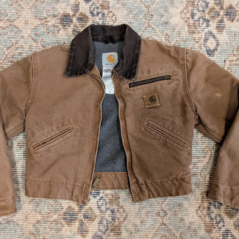 Vintage Y2K Carhartt Youth Kids YYJ97 Brown Detroit Jacket Fleece Lined 6/7